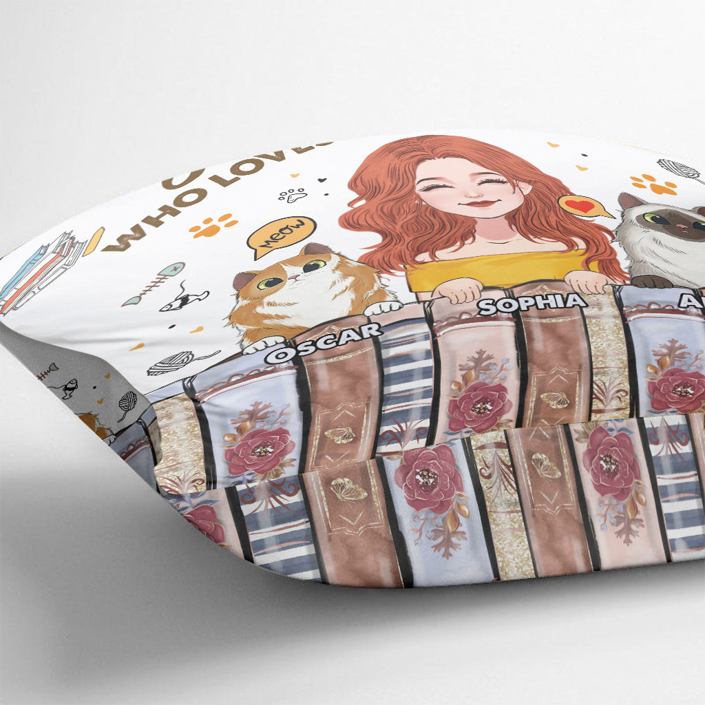 Coussin décoratif personnalisé « J’aime les livres et les chats »