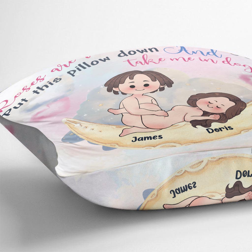 Coussin décoratif personnalisé pour couple « Les roses sont rouges, l'eau est détrempée »