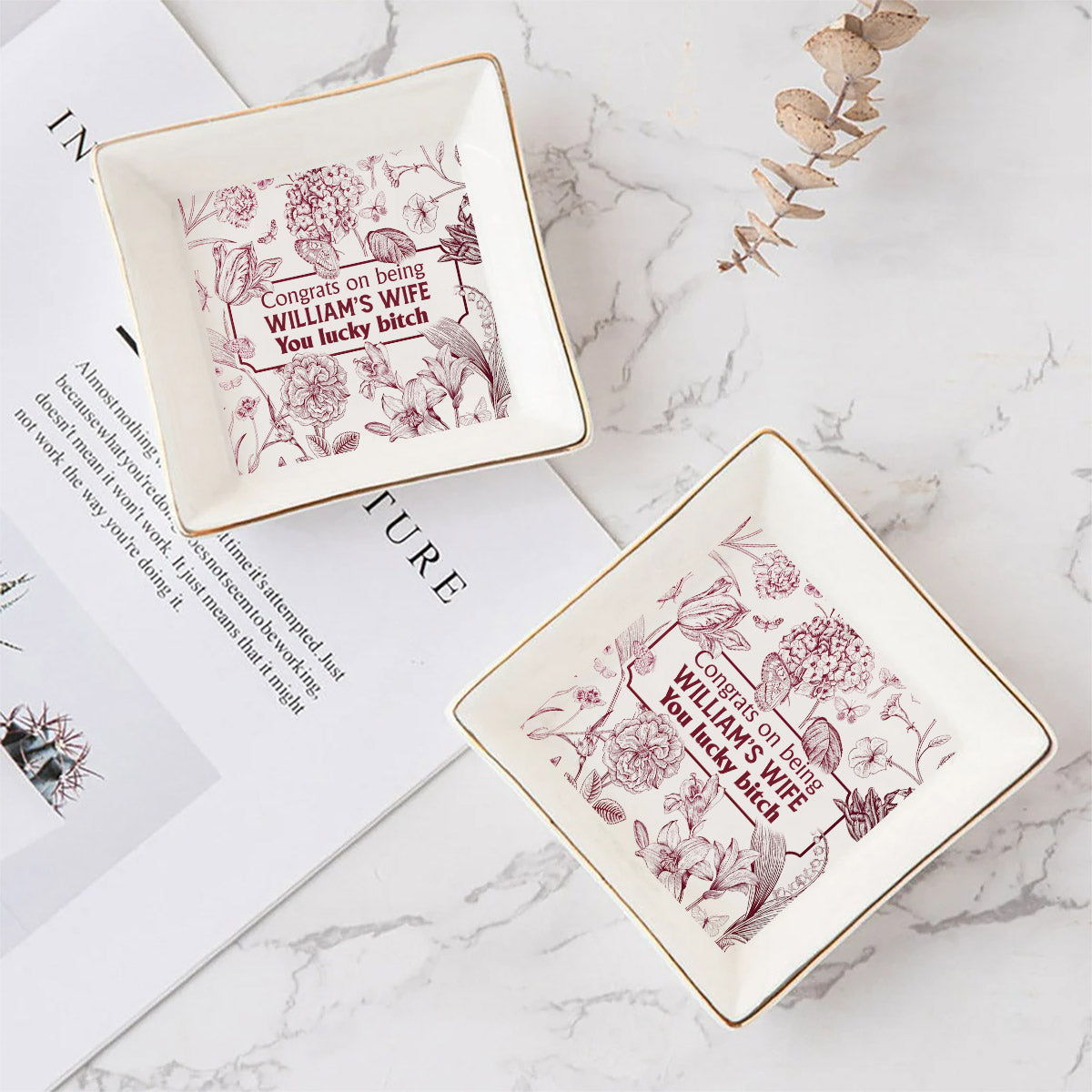 Félicitations pour être ma copine/ma femme ! Quelle chance ! - Cadeau pour femme, copine - Porte-bijoux personnalisé