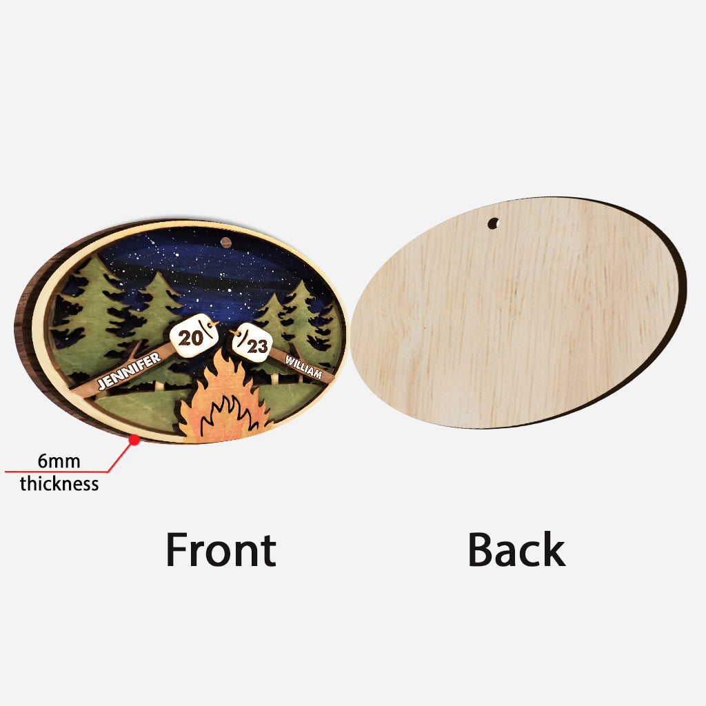 Toasted Marshmallow Camping Night - Personalized Camping 2 Layered Wooden Ornament