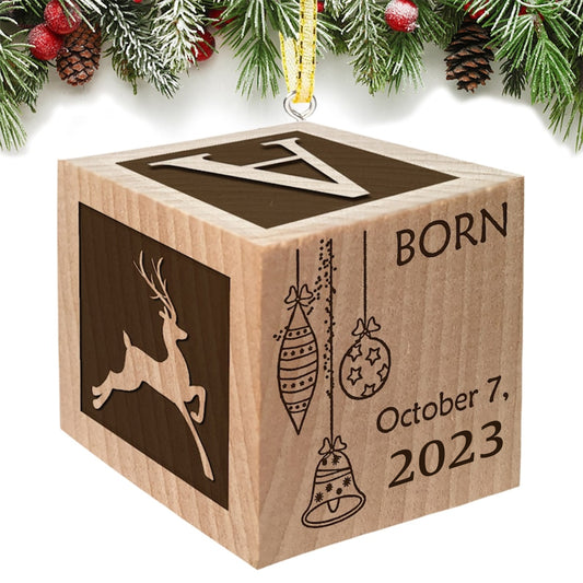 Premier Noël de bébé - Décoration de Noël personnalisée en forme de bloc - Cadeau pour nouveau-né, maman, papa