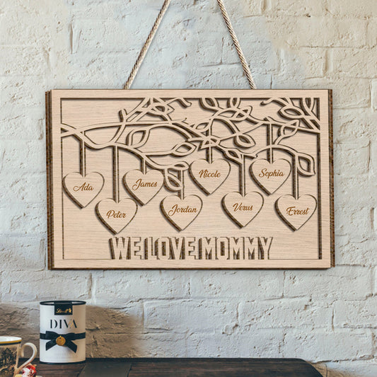 On t'aime maman/mamie/grand-mère - Plaque en bois personnalisée à 2 couches