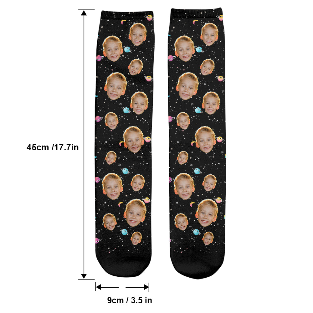 Chaussettes personnalisées pour petit-fils - Visage personnalisé Galaxy