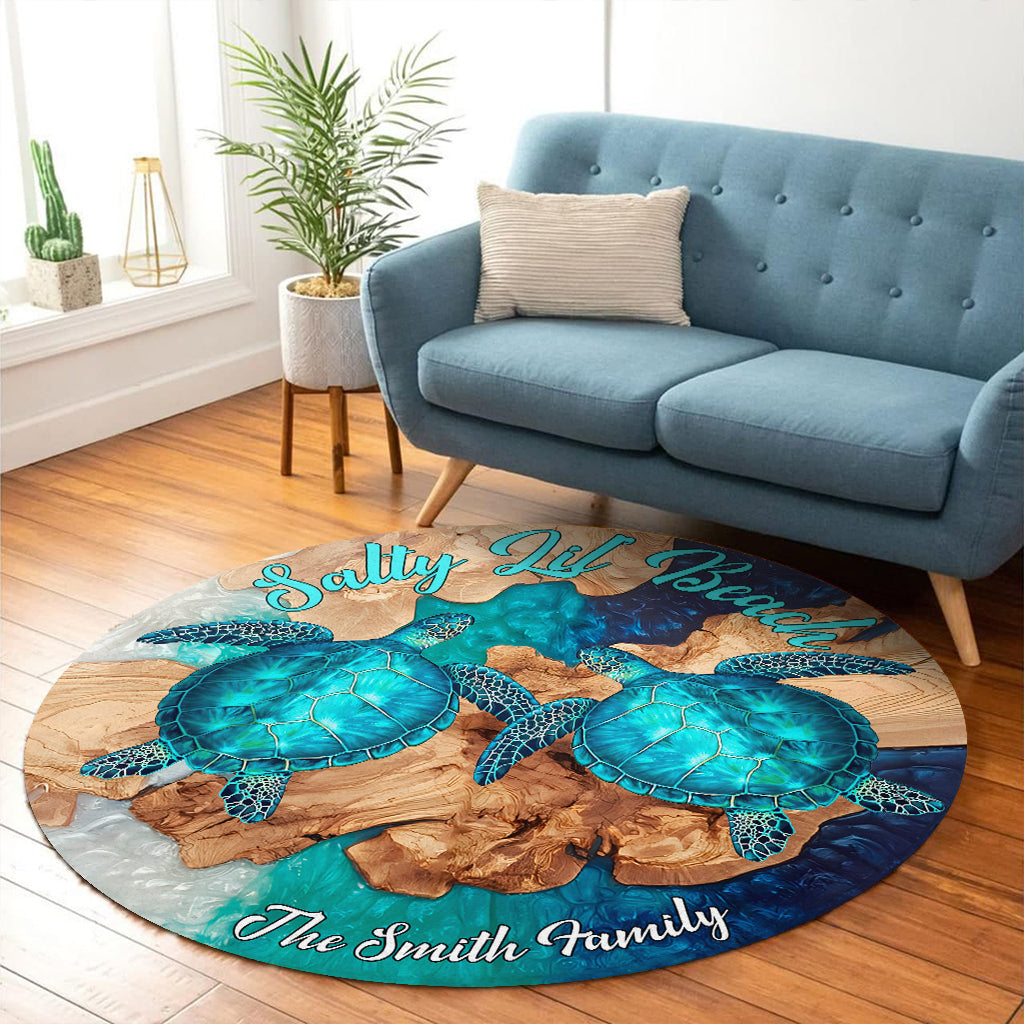 Salty Lil' Beach - Personalized Turtle Round Rug