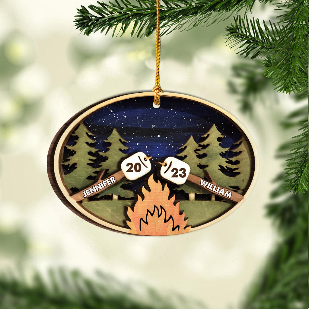 Toasted Marshmallow Camping Night - Personalized Camping 2 Layered Wooden Ornament