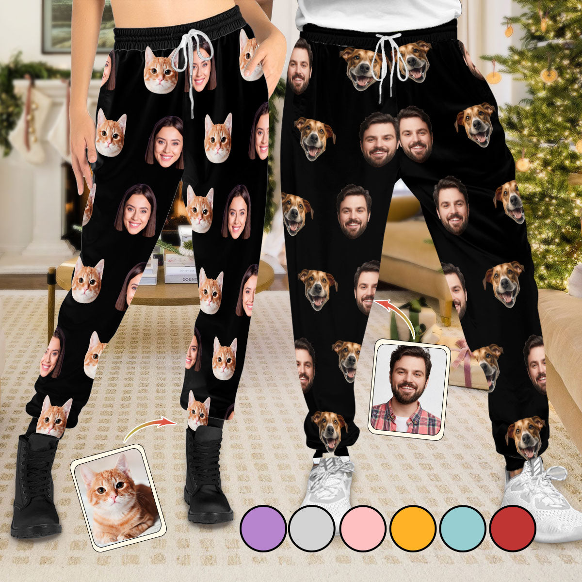 Pantalon de survêtement unisexe personnalisé avec photo - Cadeau idéal pour les amoureux des chats et des chiens - Pantalon de survêtement unisexe personnalisé