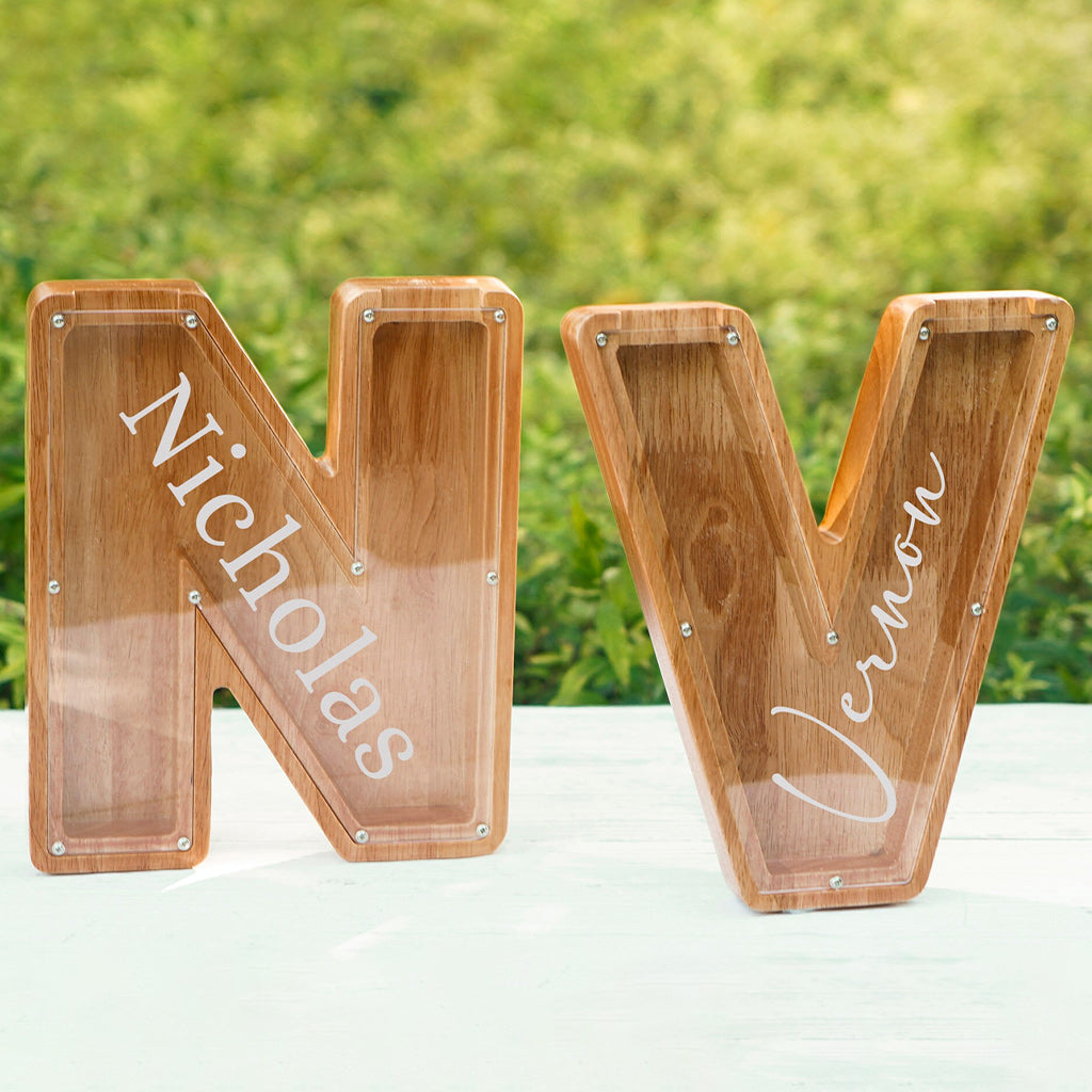 Tirelire en bois personnalisée pour enfant - Tirelire en forme de lettre