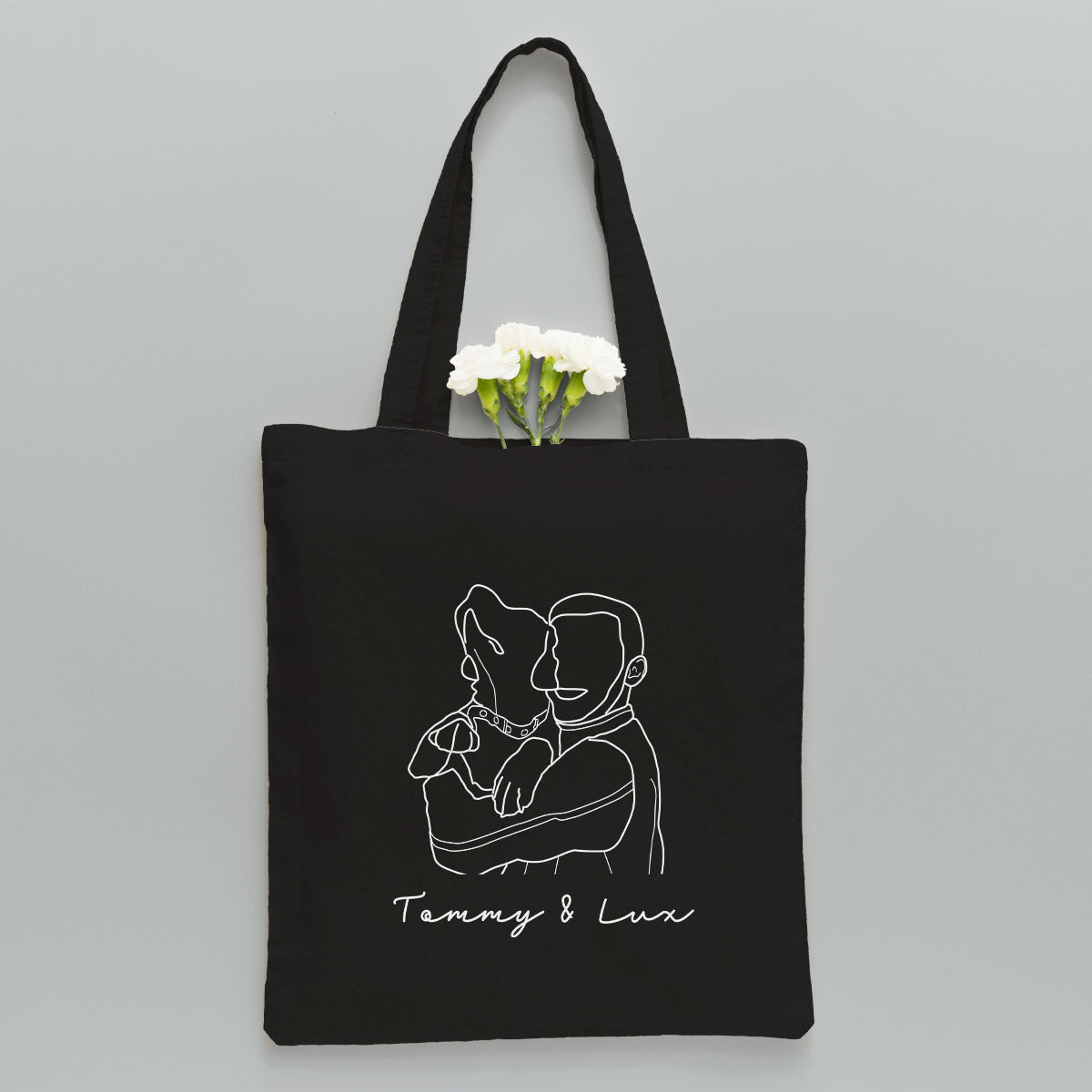 Sac fourre-tout brodé personnalisé avec photo au trait - Sac fourre-tout brodé pour chien