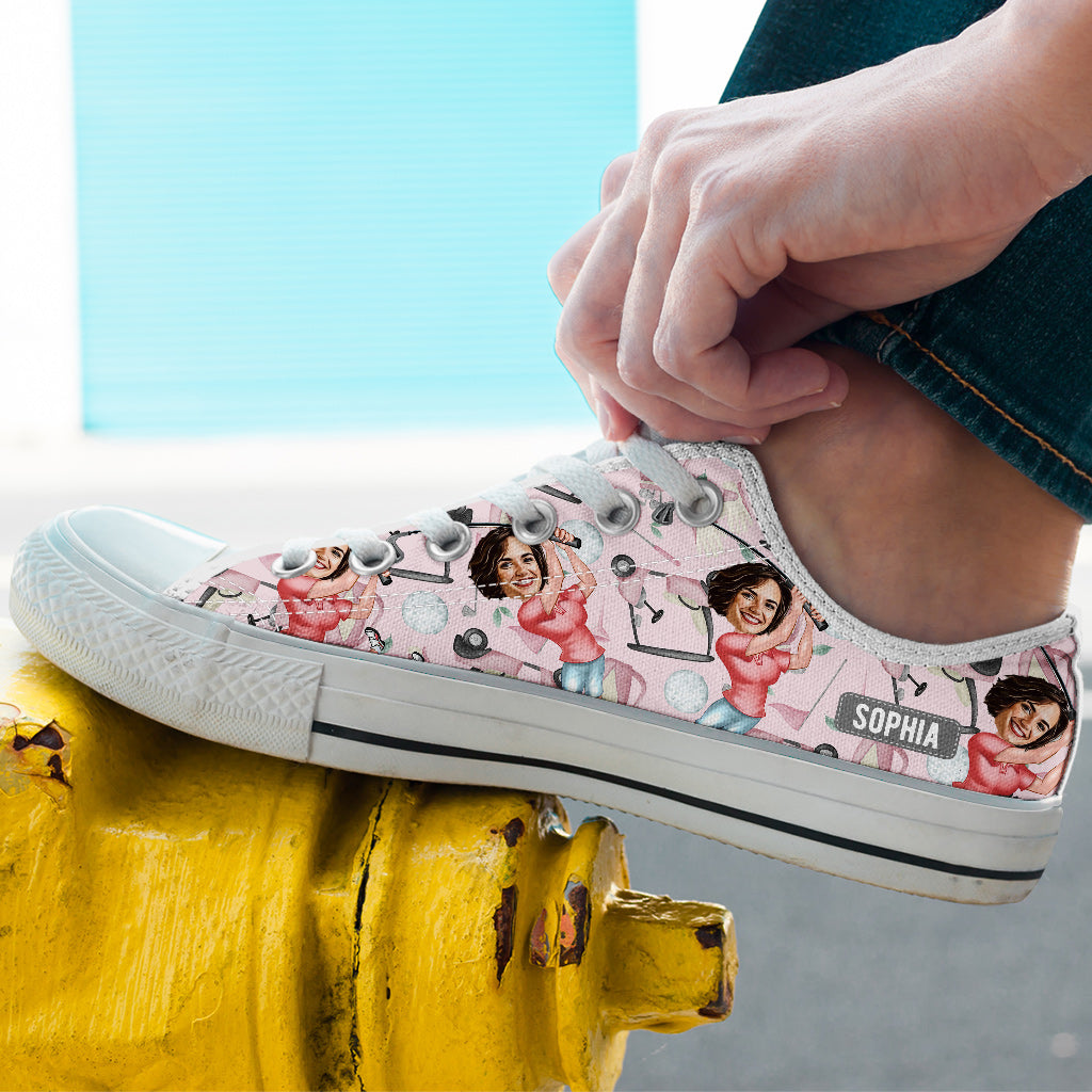 Photo d'un golfeur humoristique insérée - Chaussures de golf basses personnalisées