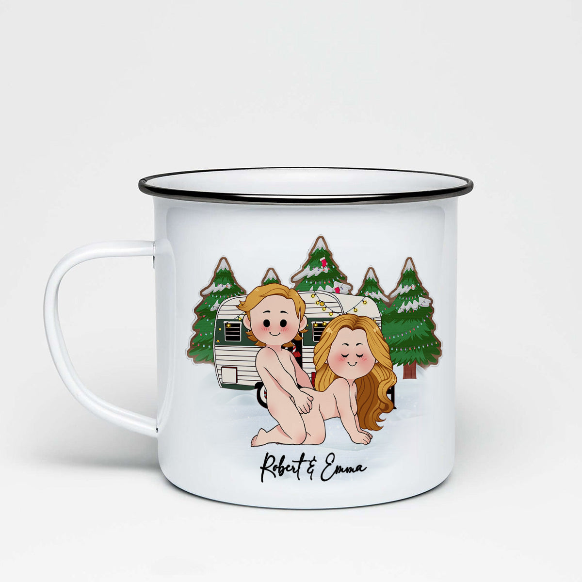 Être ensemble, c'est notre endroit préféré - Mug de camping personnalisé en émail