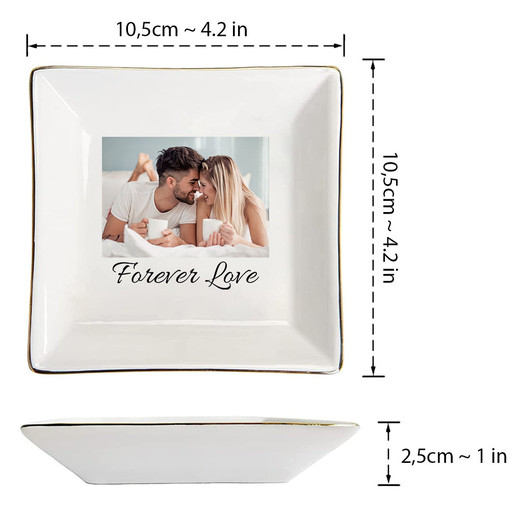 Assiette en céramique avec photo - Plat à bijoux personnalisé pour couple