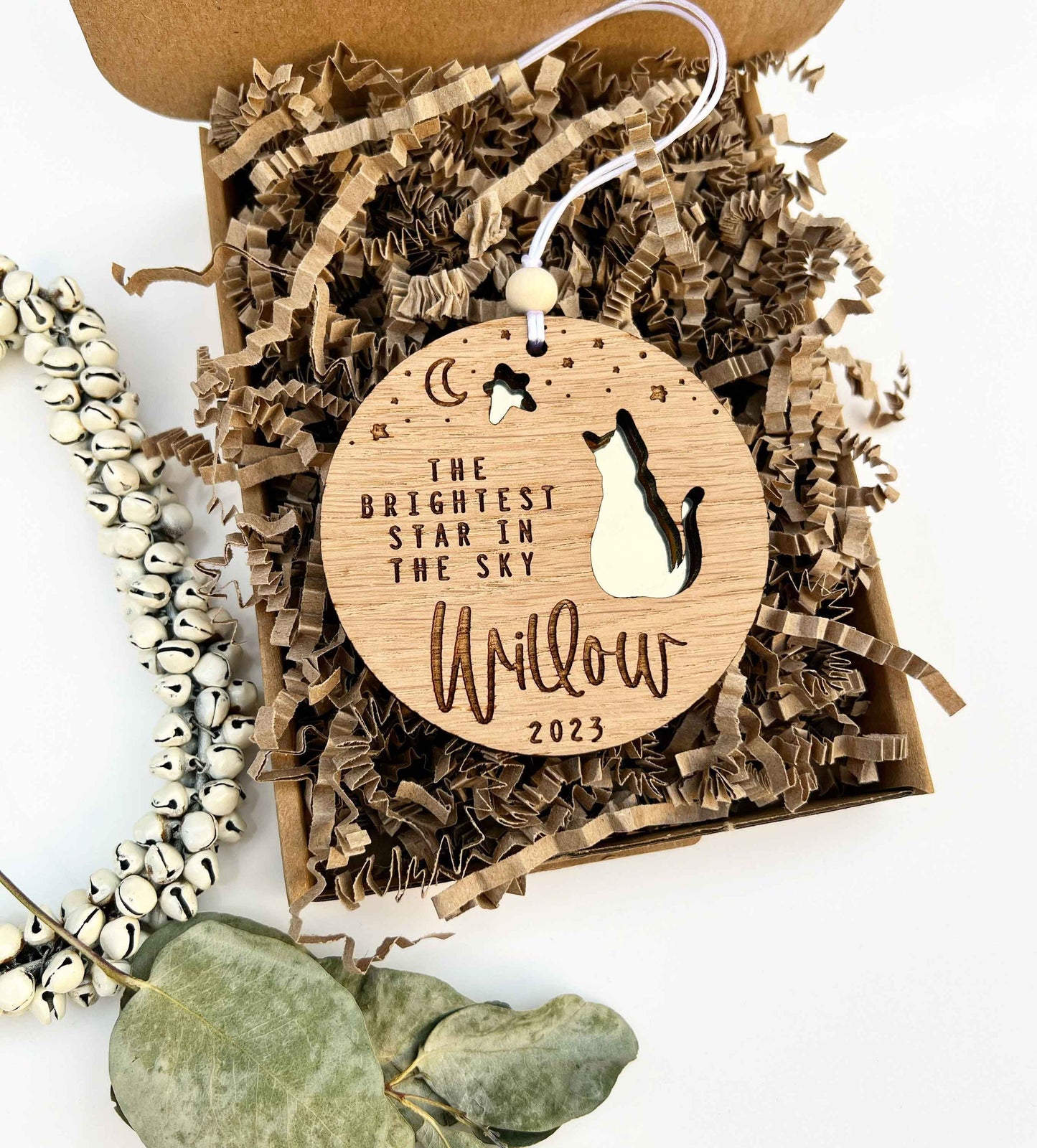 L'étoile la plus brillante du ciel - Ornement en bois miroir personnalisé représentant un chat
