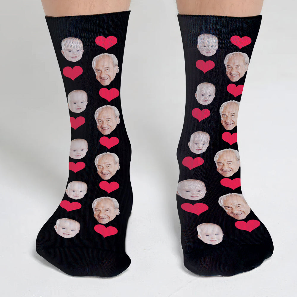 Chaussettes personnalisées pour grand-père avec motif cœur et visage personnalisé