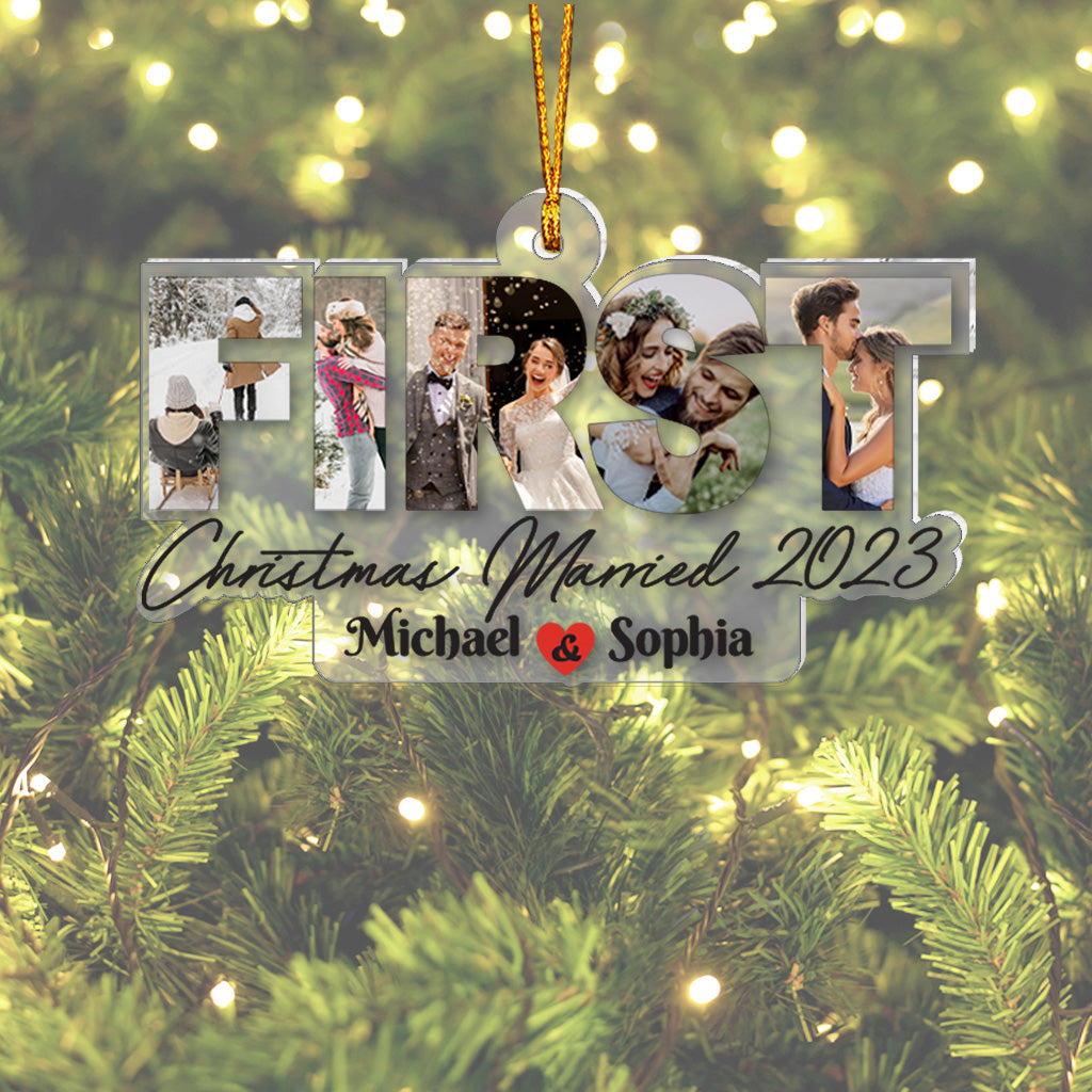 Premier Noël de jeunes mariés - cadeau pour mari et femme - Ornement transparent personnalisé