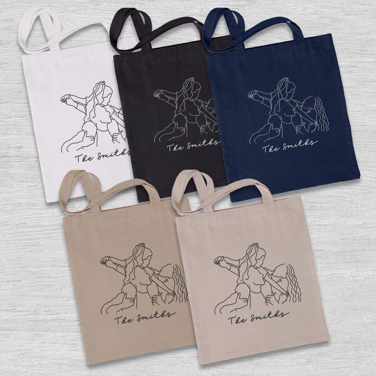 Custom Photo Line Art - Personalized Family Embroidered Tote Bag