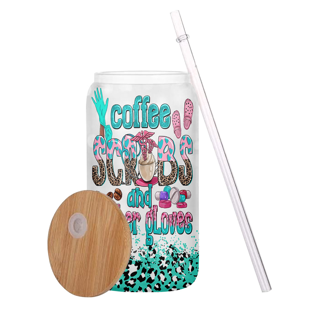 Gommages au café et gants en caoutchouc - Infirmière personnalisée en verre