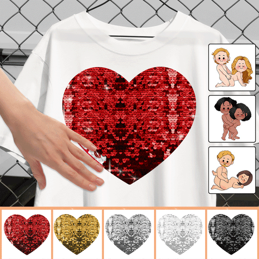 Je t'aime - cadeau pour mari, femme, petit ami, petite amie - T-shirt à sequins personnalisé