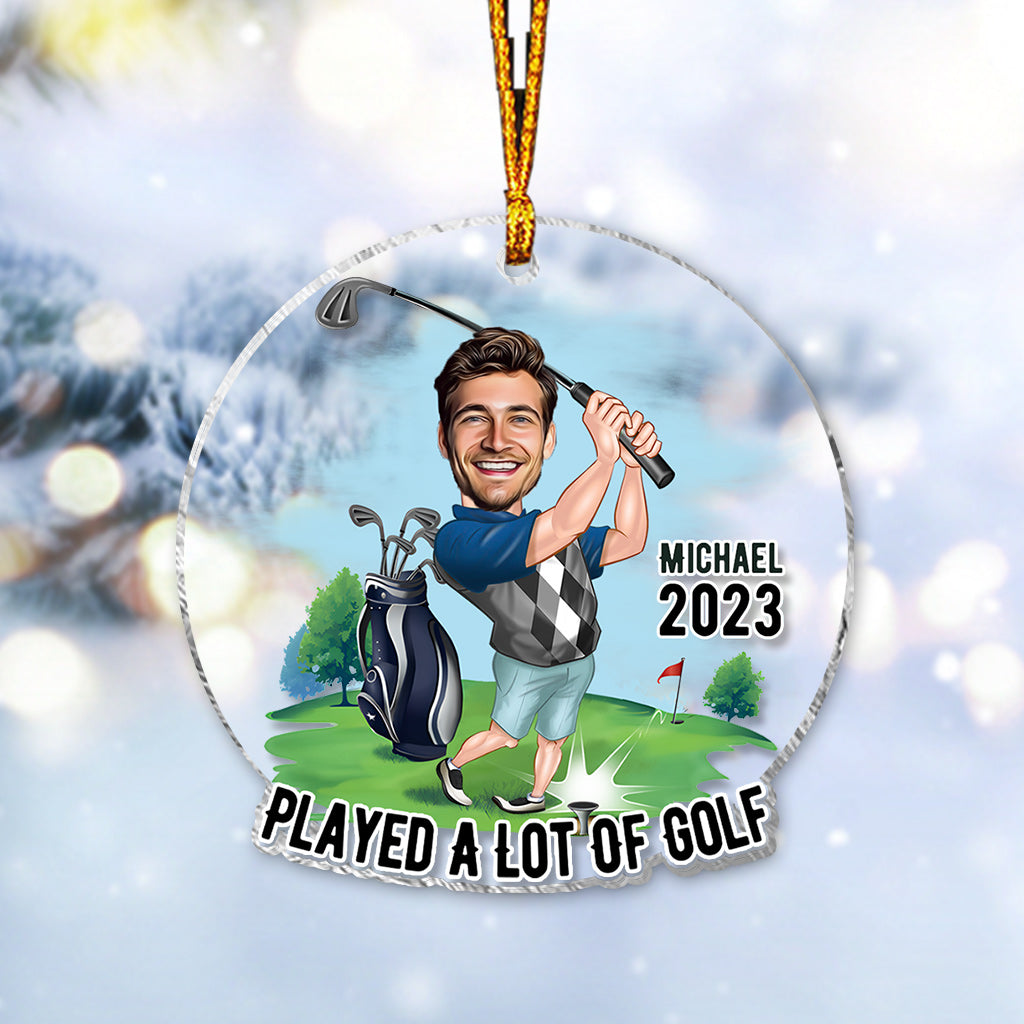 Photo d'un golfeur amusant insérée - Ornement transparent personnalisé sur le thème du golf