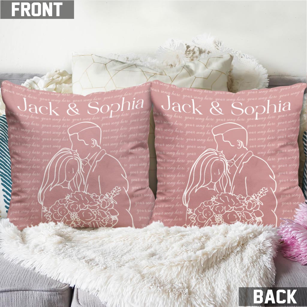Coussin décoratif personnalisé avec paroles de chansons de mariage pour mari et femme