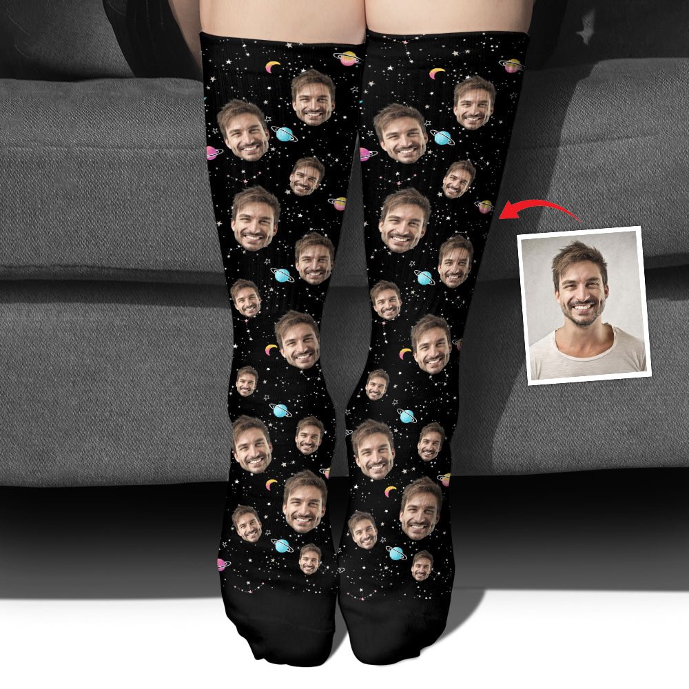 Chaussettes personnalisées pour beau-père - Face personnalisée Galaxy