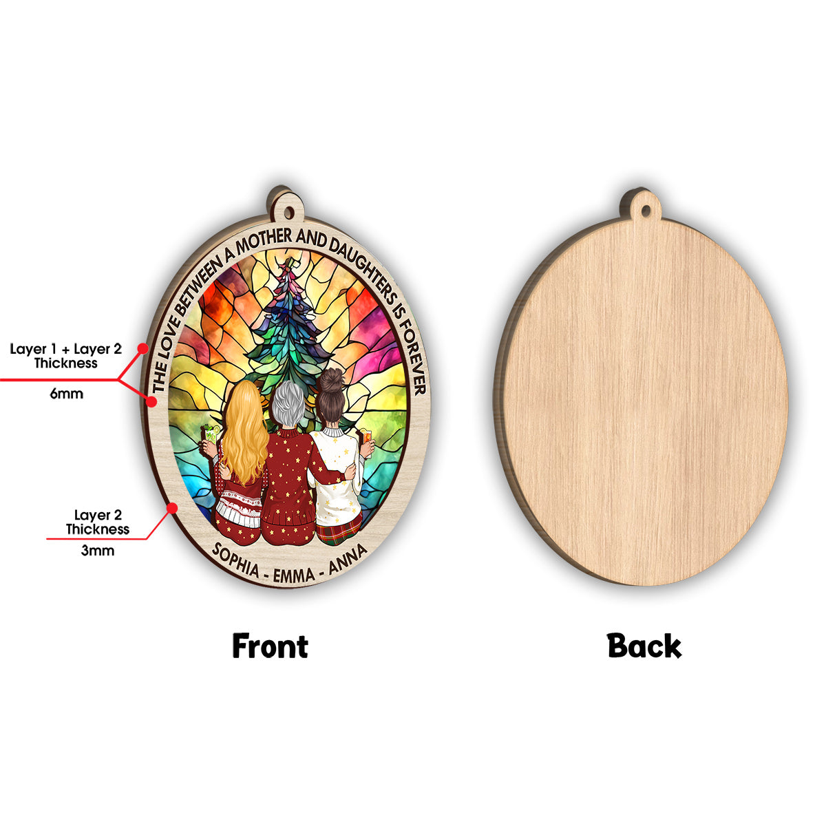L'amour entre une mère et ses filles - Cadeau pour maman - Ornement personnalisé en deux parties