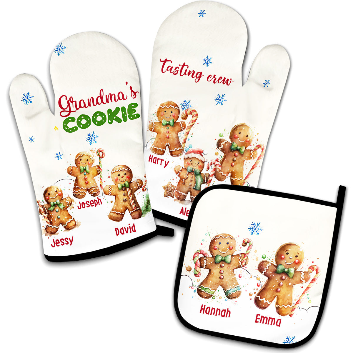 L'équipe de dégustation de biscuits de grand-mère - Ensemble de gants de cuisine et de maniques personnalisés « Grand-mère »