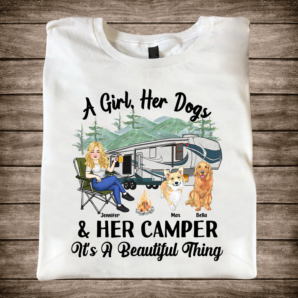 A Girl Her Dog And Her Camper - Camping gift for dog lover - Personalized T-shirt And Hoodie