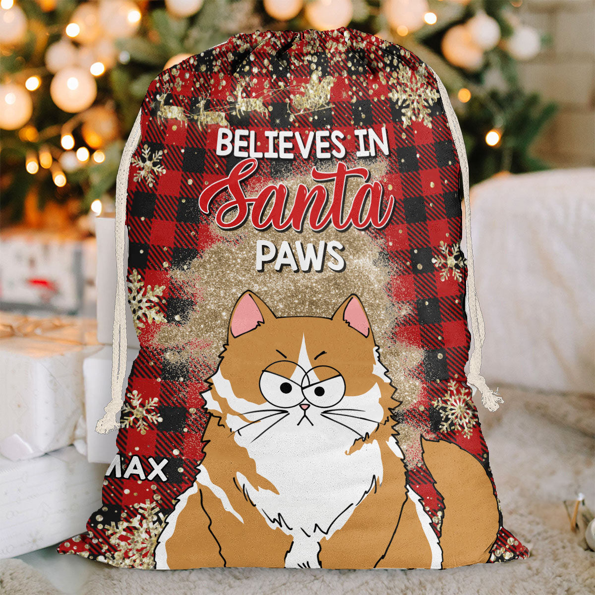 Believes In Santa Paws - Personalized Cat Christmas Gift Bag