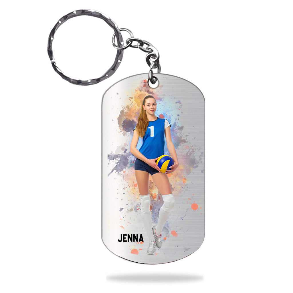 Juste une fille avec des objectifs - Porte-clés personnalisé en acier inoxydable sur le thème du volley-ball