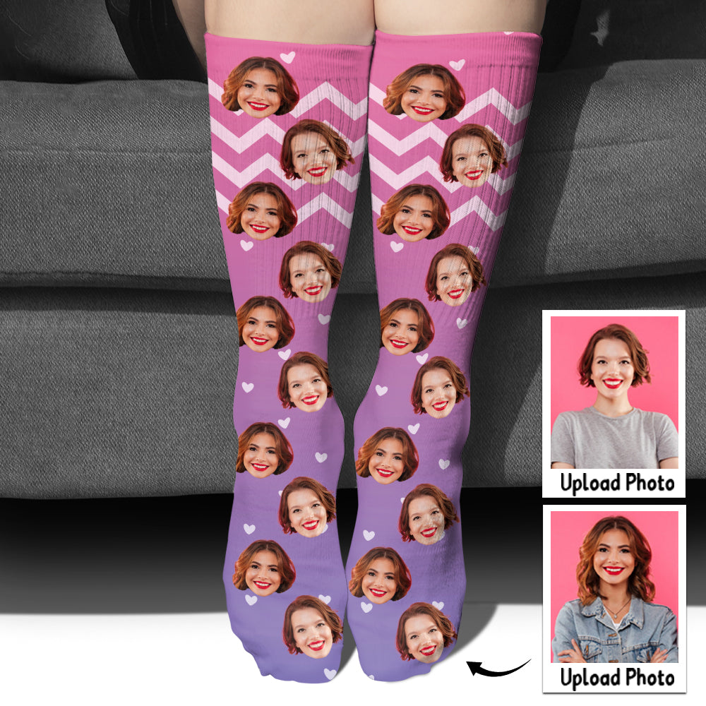 Chaussettes personnalisées pour meilleure amie, motif violet et visage personnalisé