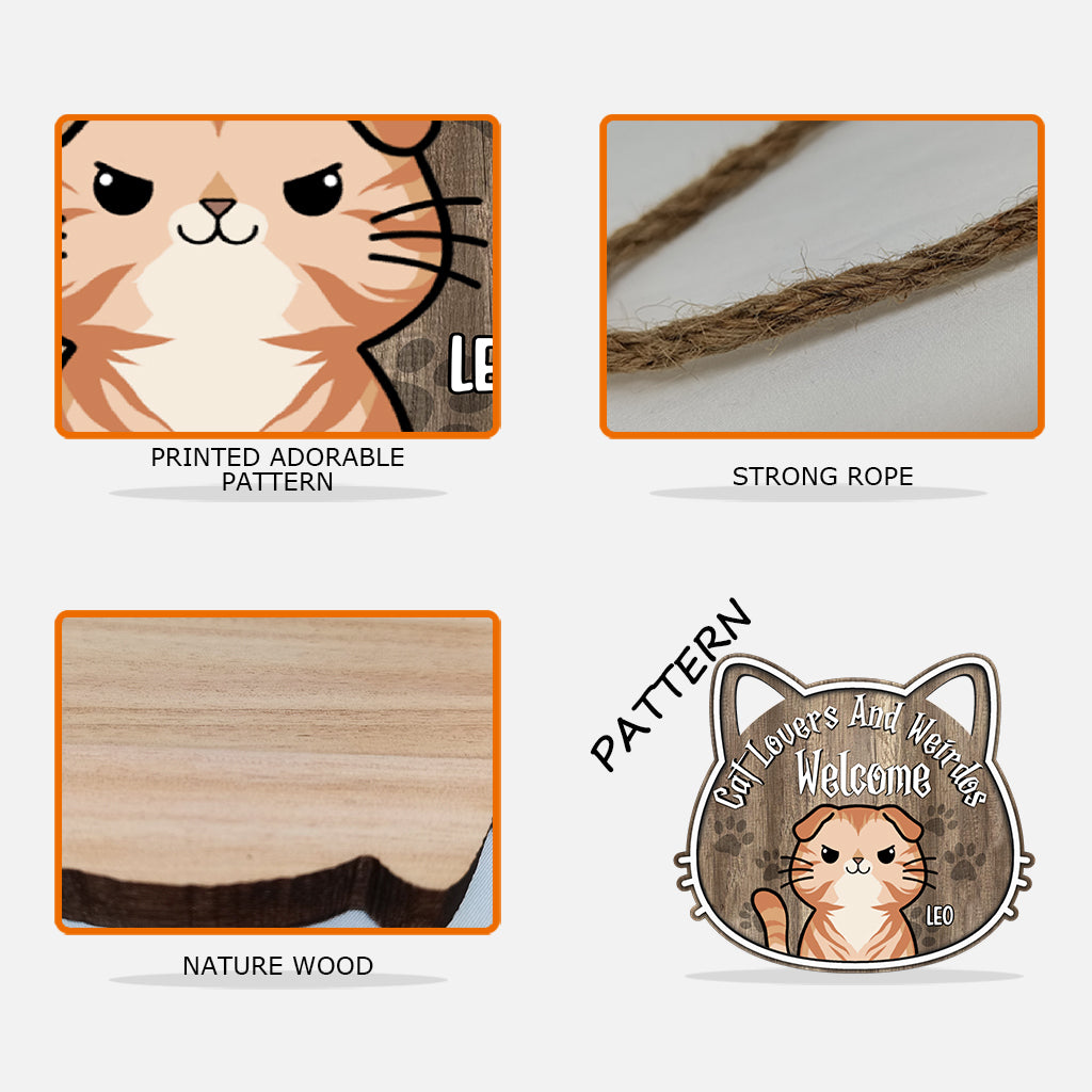 Amoureux des chats et originaux bienvenus - Panneau en bois personnalisé avec un chat