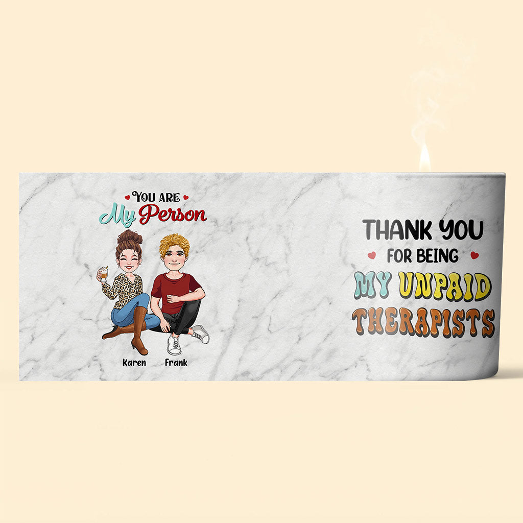 Merci d'être ma thérapeute bénévole - Bougie personnalisée pour ma meilleure amie avec couvercle en bois