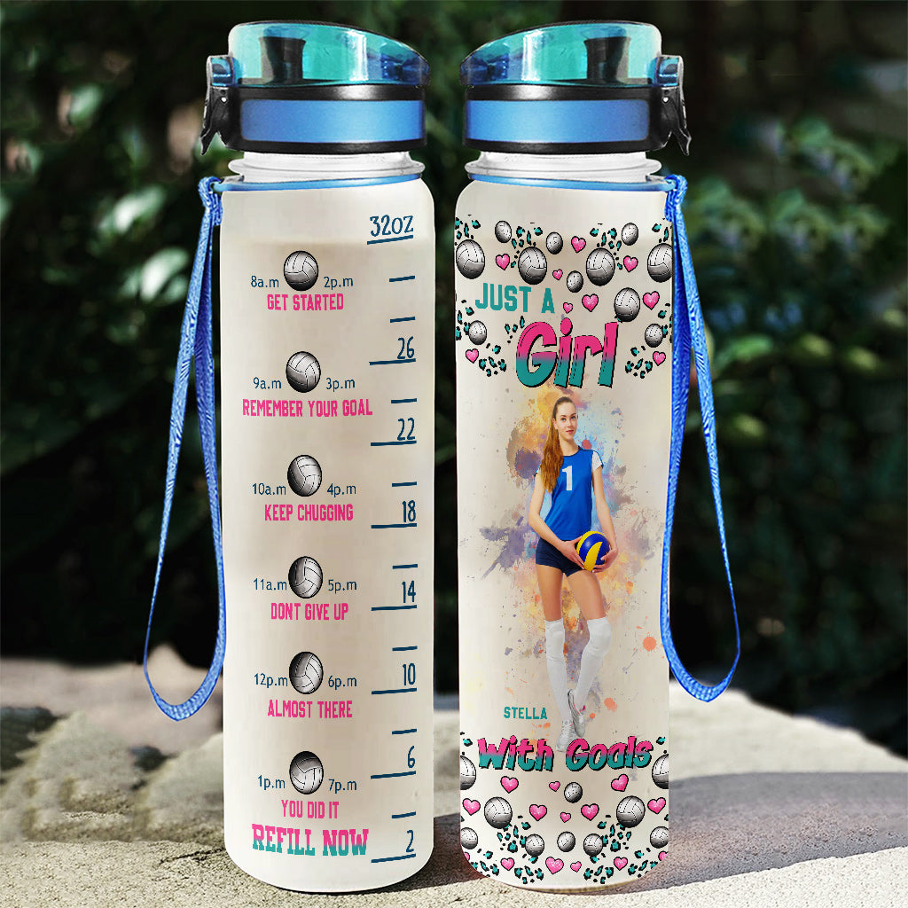 Just A Girl With Goals - Personalized Volleyball Water Tracker Bottle