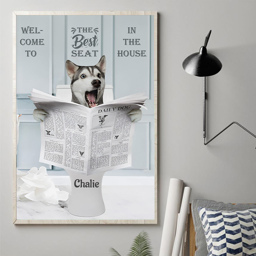 Panneau de toilettes humoristique « Meilleur siège de la maison » - Toile et affiche personnalisées pour chiens