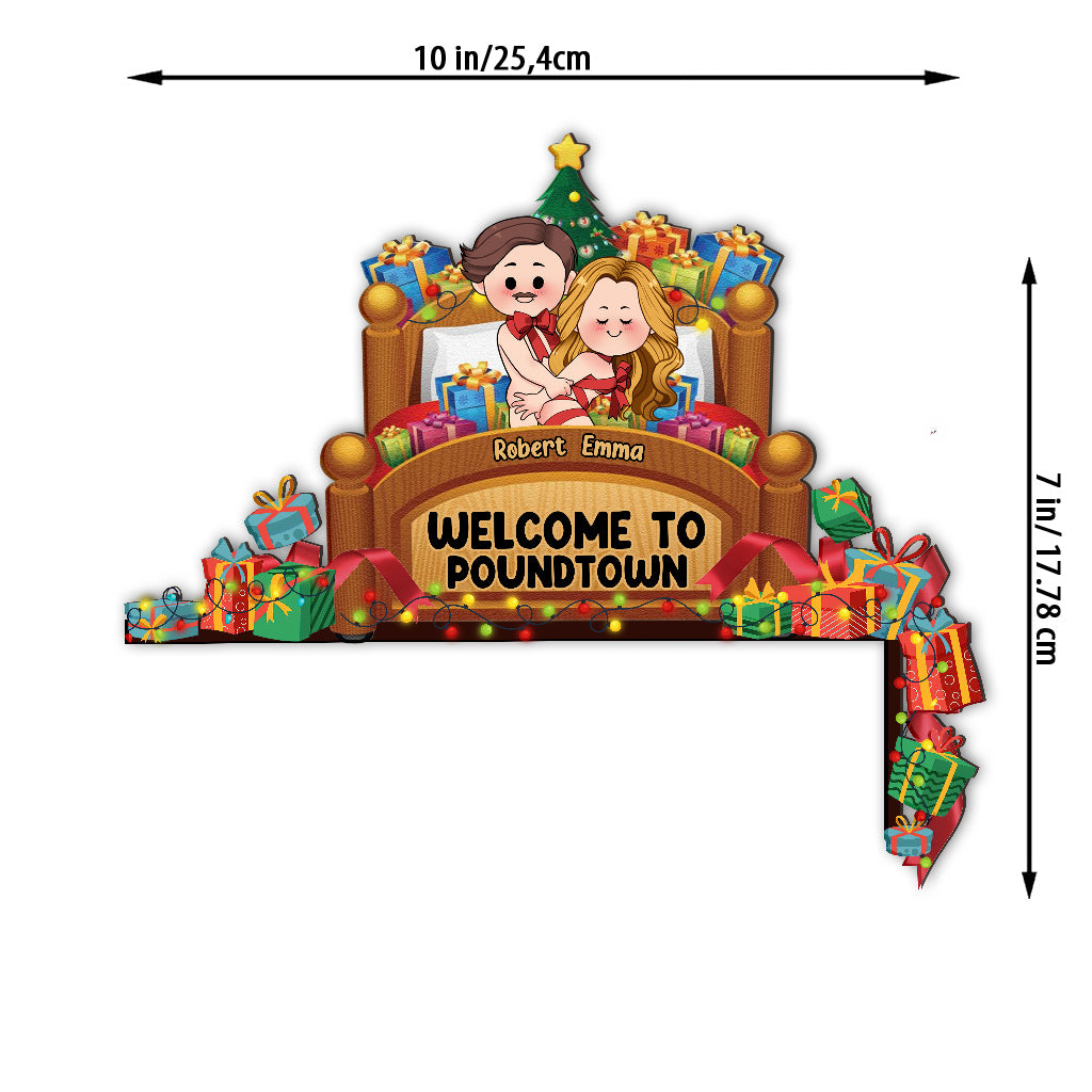 Bienvenue à Poundtown - Décoration personnalisée pour cadre de porte de couple