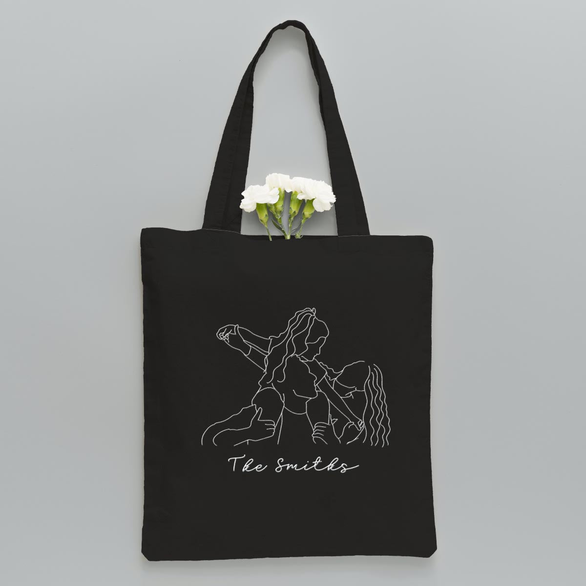 Custom Photo Line Art - Personalized Family Embroidered Tote Bag