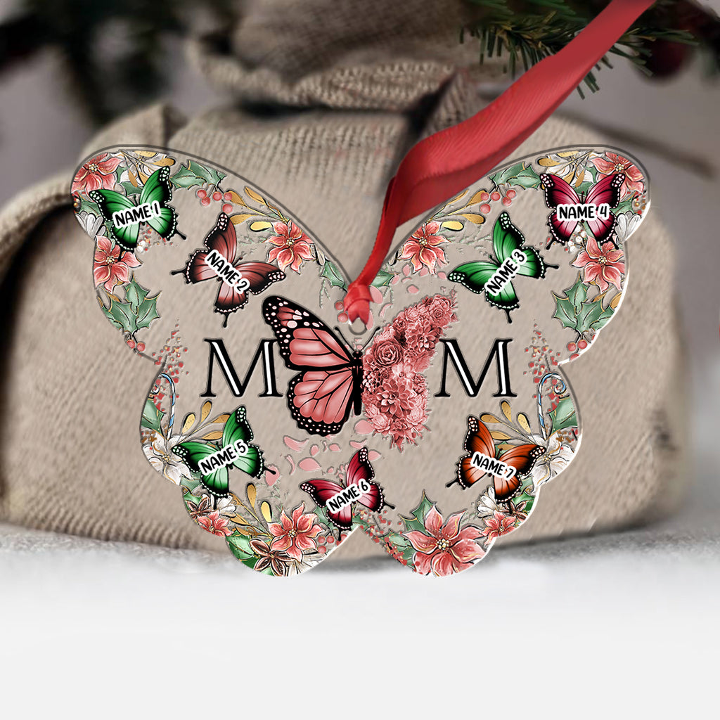 Maman et enfants Papillons Fleur de Noël - Ornement personnalisé pour maman