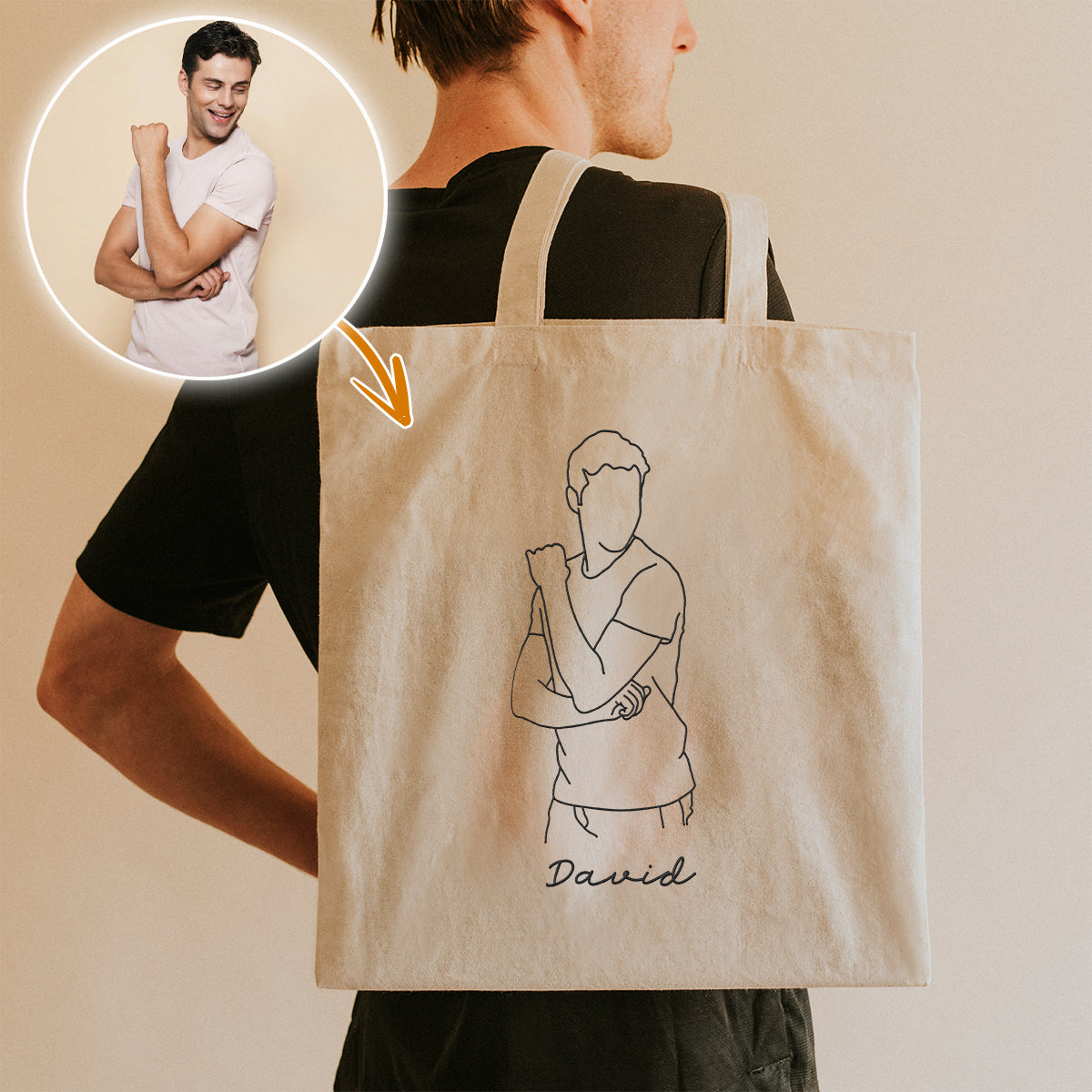 Sac fourre-tout brodé personnalisé avec photo au trait - Sac fourre-tout brodé personnalisé pour fils