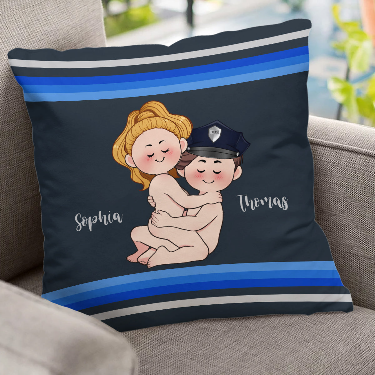 J'adore la police - Coussin décoratif personnalisé pour couple