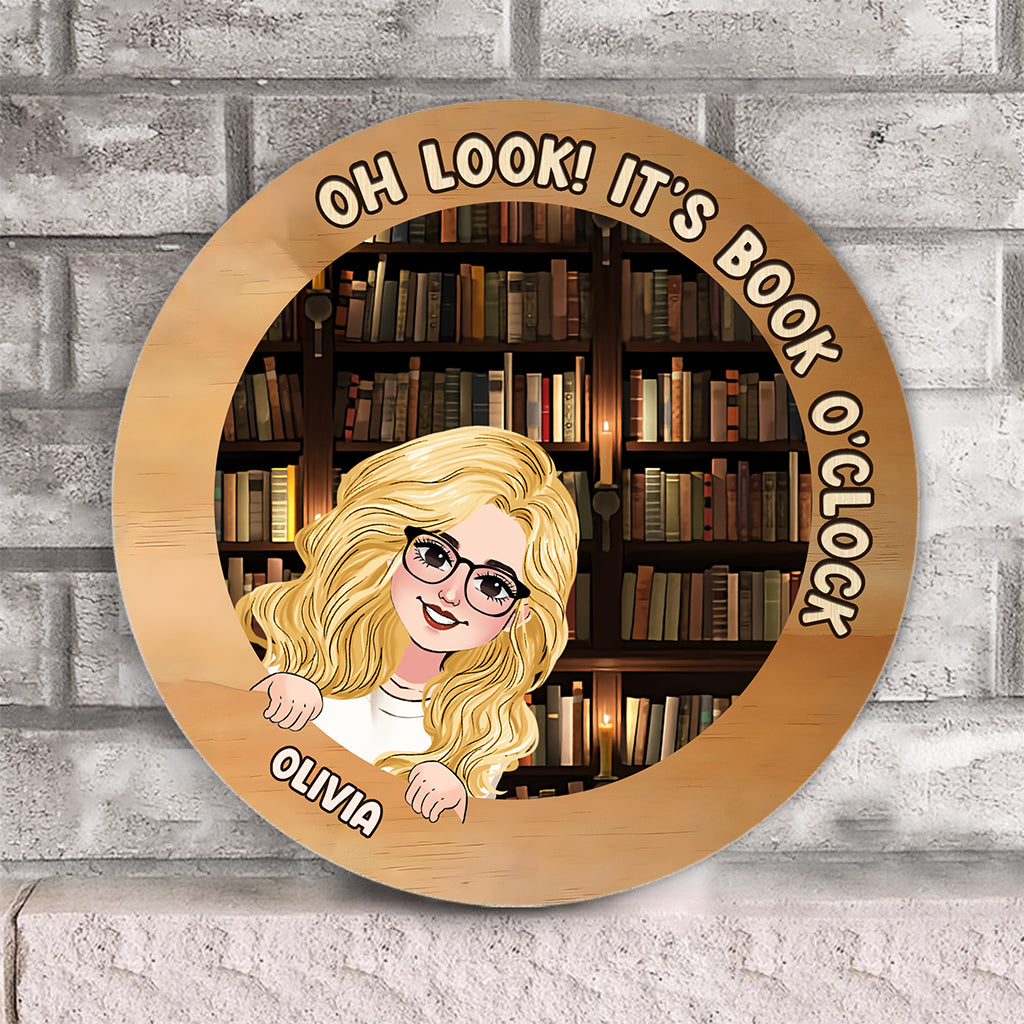 It's Book O'clock - Personalized Book Round Wood Sign