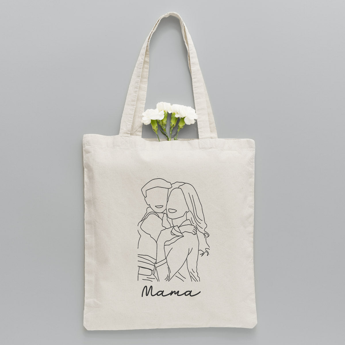 Sac fourre-tout brodé personnalisé avec photo au trait - Sac fourre-tout brodé personnalisé pour maman