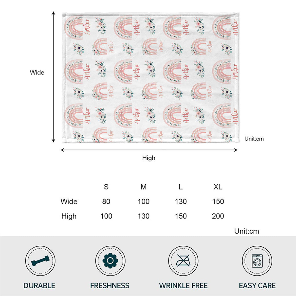 Couverture personnalisée rétro arc-en-ciel avec nom pour petit-fils