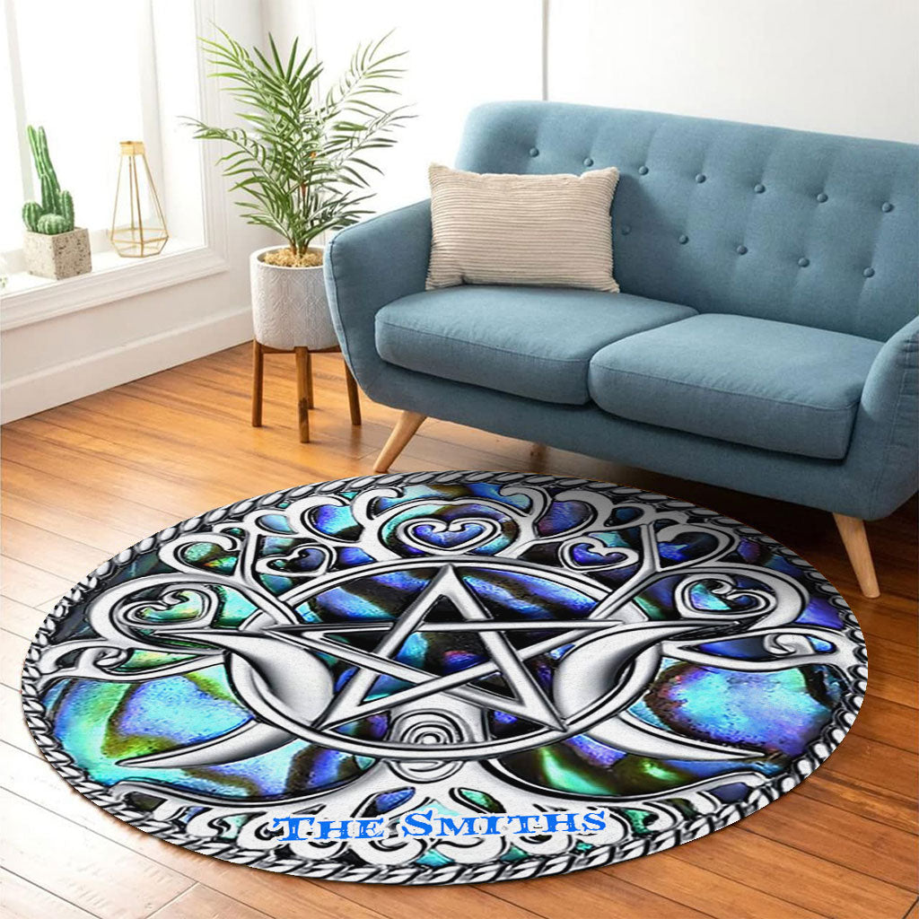Tapis rond personnalisé de sorcière Triple Lune Pentacle - Tapis rond de sorcière