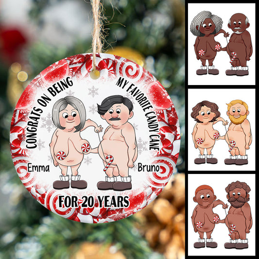 Félicitations pour être ma canne à sucre préférée - Ornement rond en céramique personnalisé pour mari et femme