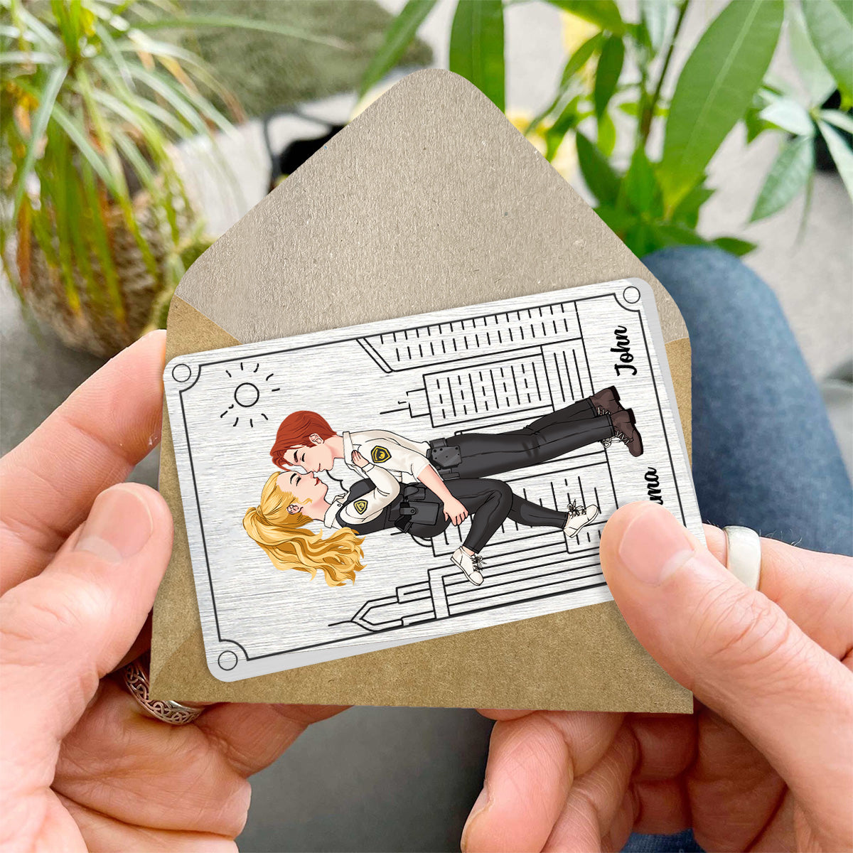 Rentrez sains et saufs - Carte personnalisée pour portefeuille de couple