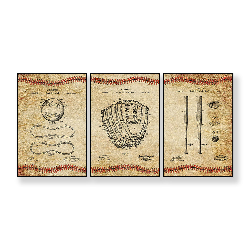 Vintage Baseball Art Baseball Poster & Canvas Set