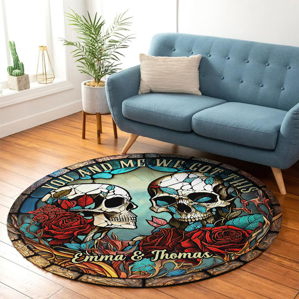 Skull Couple - Personalized Skull Round Rug