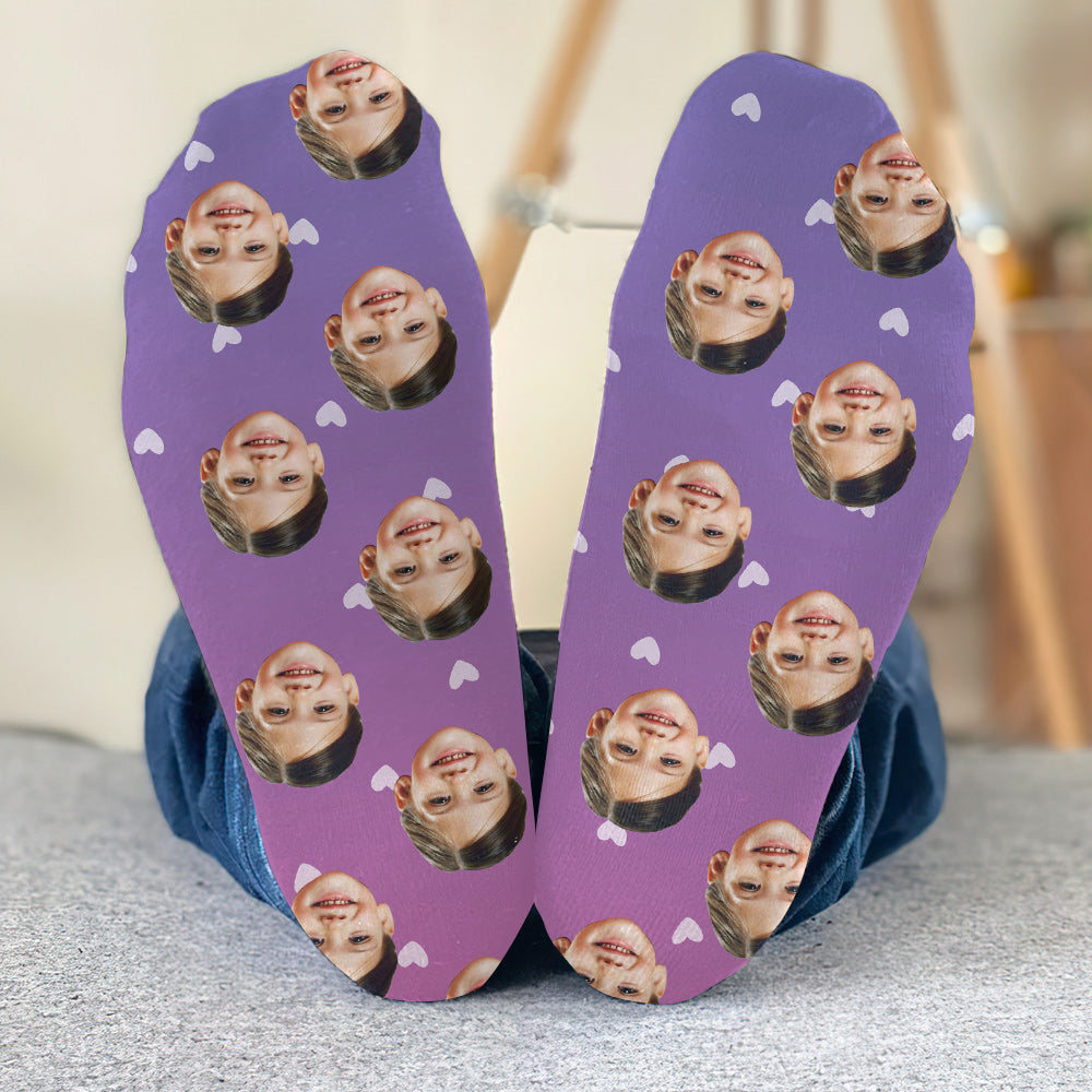 Chaussettes personnalisées pour enfants, motif violet et visage personnalisé
