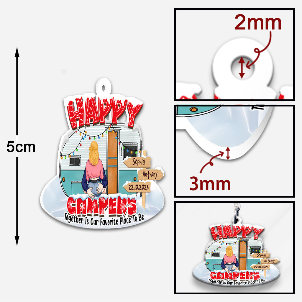 Happy Campers - Cadeau de camping pour mari, femme, petit ami, petite amie - Porte-clés personnalisé