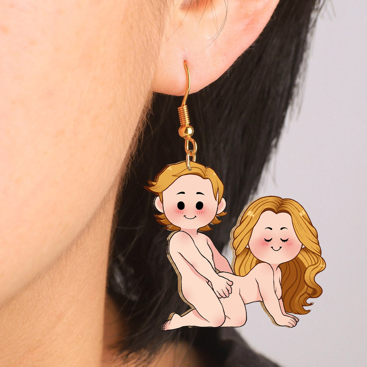 Couple amusant - cadeau pour mari, femme, petit ami, petite amie - Boucles d'oreilles en bois personnalisées